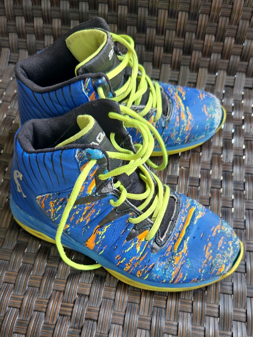 Kids Blue High-Top Sneakers with Neon Yellow Accents